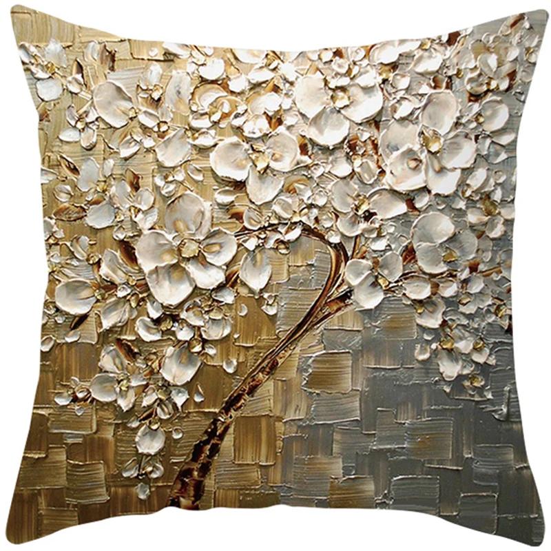 Oil Painting Tree Cushion Cover for Sofa Livingroom Pillow Case Home Decoration % Polyester Vintage Throw Pillow Cover