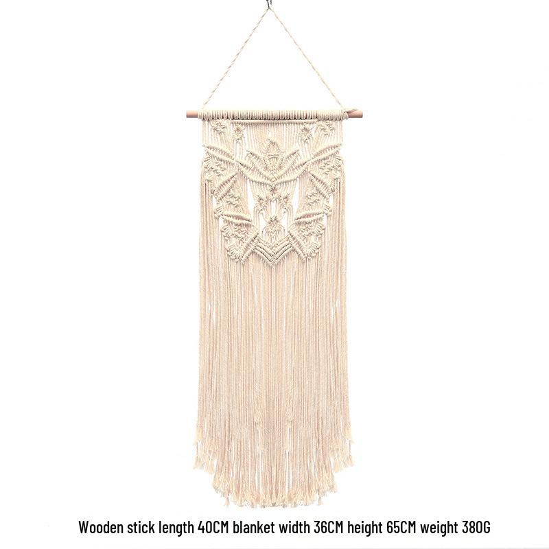 Bohemian Handwoven White Cotton Rope Tapestry - Retro Style Decorative Wall Hanging for Bedroom or Home