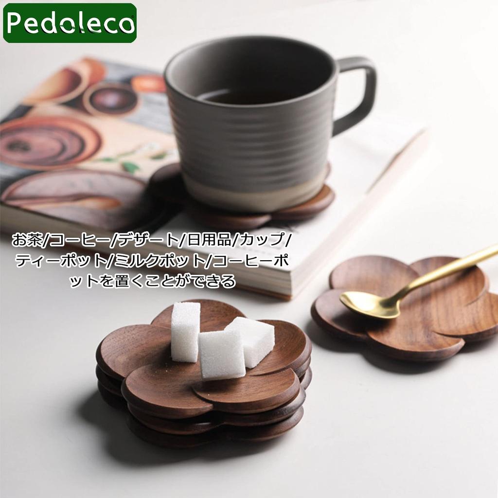 Pedoleco Untersetzer aus Holz, 3-teiliges Set, Pflaumenblütenform, 9,59,51cm, Schwarznuss, Handgefertigt, Stilvolle Teeuntersetzer, Dessertteller, Dick, Wasserdicht,