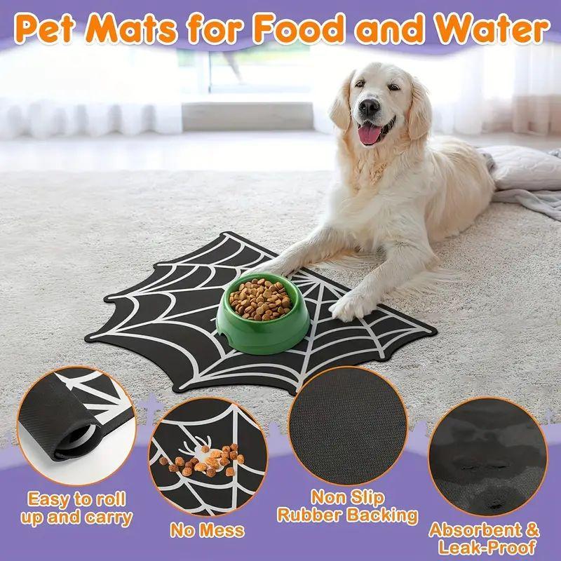 VIKAMA Halloween Spider Web Carpet Home Decoration, Pet Placemats, Bowl Mats, Anti-Slip, Stain-Resistant, And Scratch-Resistant