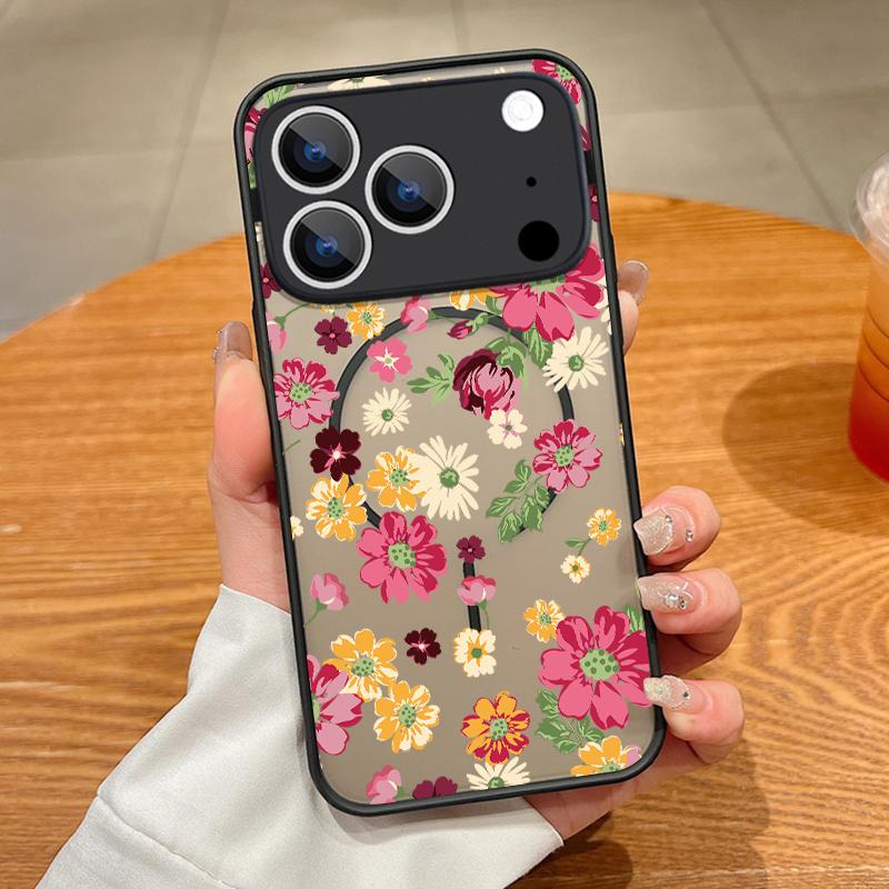 Translucent Matte Magnetic Case For iPhone 17 16 15 Pro 14 13 Pro Max 16e 17e For Magsafe Sunflower Pattern Hard PC Back Cover