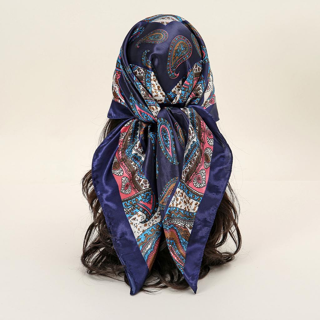 90*90cm Women Scarf Silk Feeling Hair Neck Square Brand Office Bandanna Muffler Waiter Flight Attendants Handkerchief Rings Wrap
