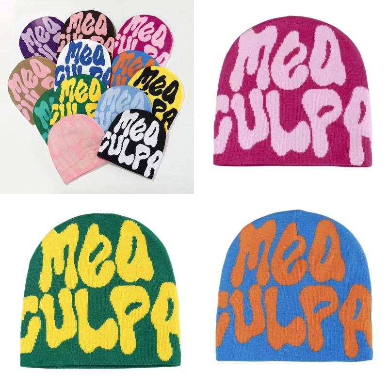 Mea Culpa Trendy Letter Print Beanies Knit  Hat Streetwear Cap Outfit Women Girl