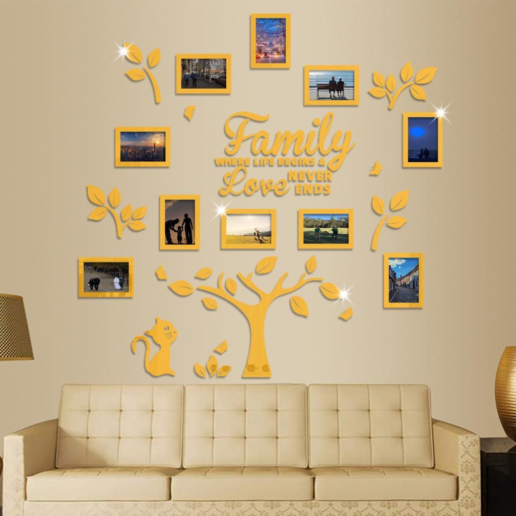 3D Tree & Pony Photo Frame Wall Sticker, Holds 10 6-inch Photos, Family Living Room Décor