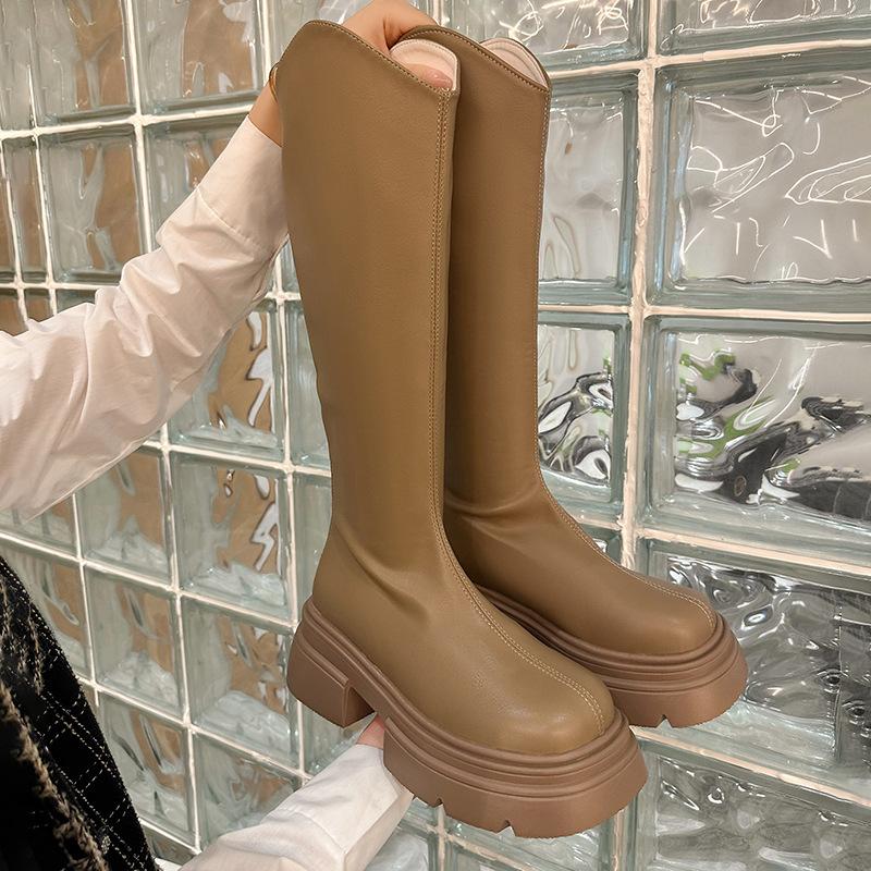 Small Long Boots for Women, New V-mouth White Casual High Tube Thick-soled Thick Heels But Knee Knight Boots