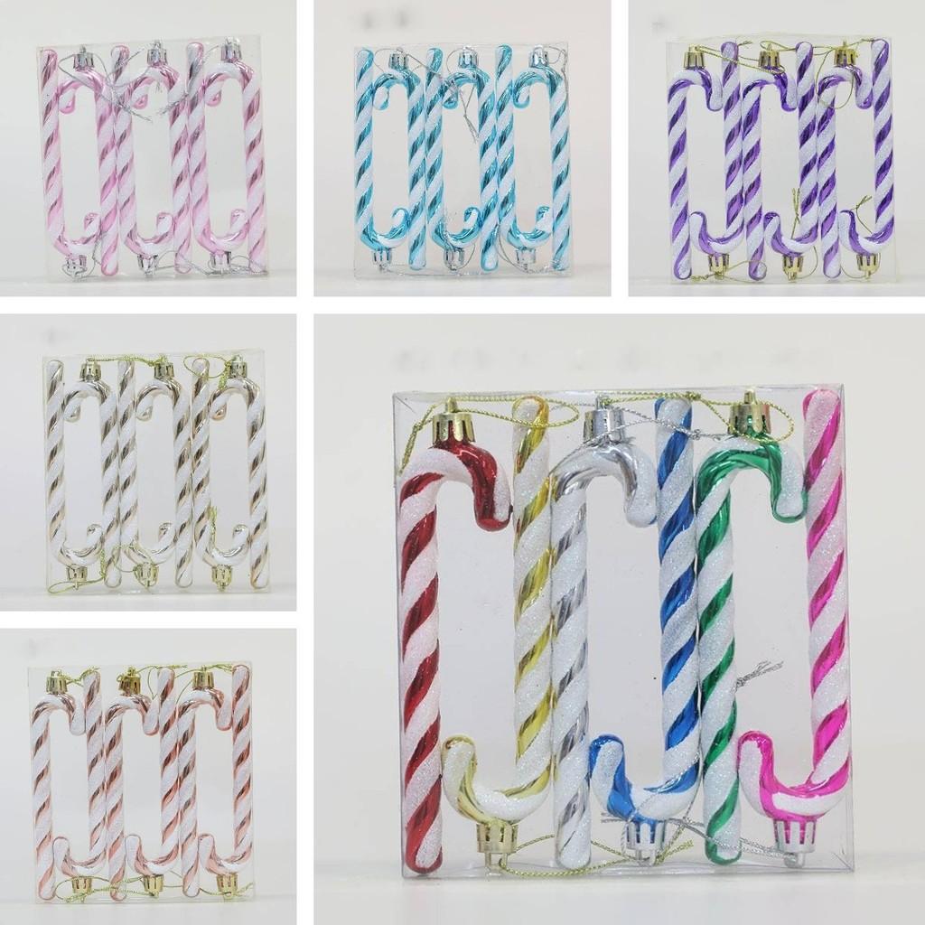 X 6 Candy Cane Glitter Hanging Christmas Tree Decoration Santa Ornament Xmas
