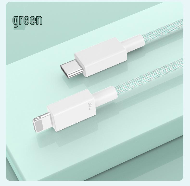 Плетеный кабель для быстрой зарядки PD 20 Вт, совместим с Apple 14/iPhone 13 Pro Max зелёный