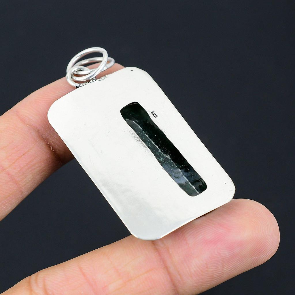 Gift For Her 925 Sterling Silver Natural Solar Moss Agate Gemstone Pendant