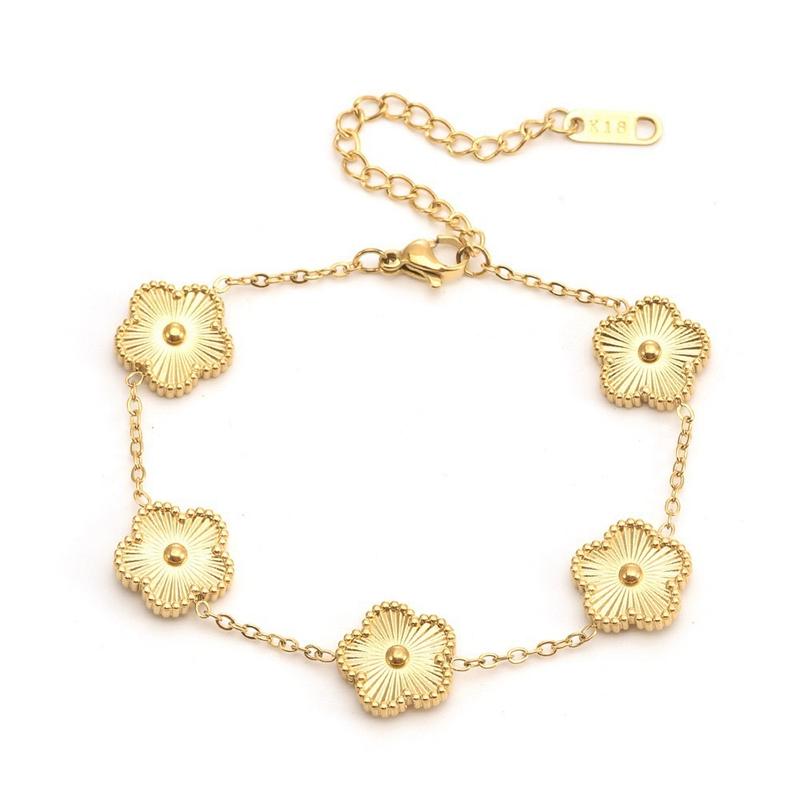 EVISPOL Lucky Clover Women's Bracelets Double Sided Flowers Jewelry Gifts Stainless Steel Bracelet Gold Plated Bracelets for Man