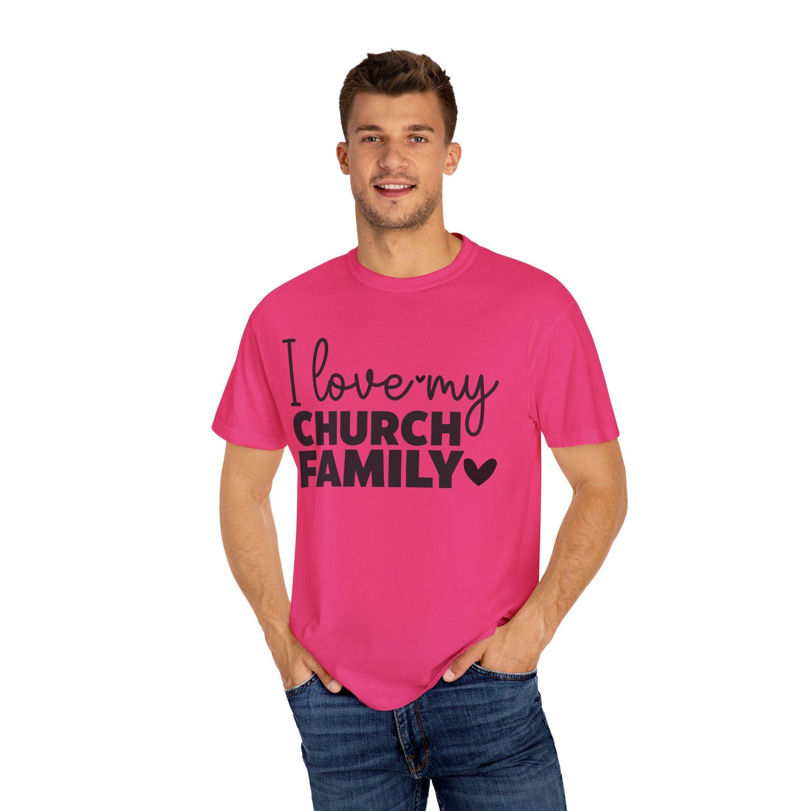 I Love My Church Family T-Shirt, Garment-Dyed Unisex Tee 2XL
