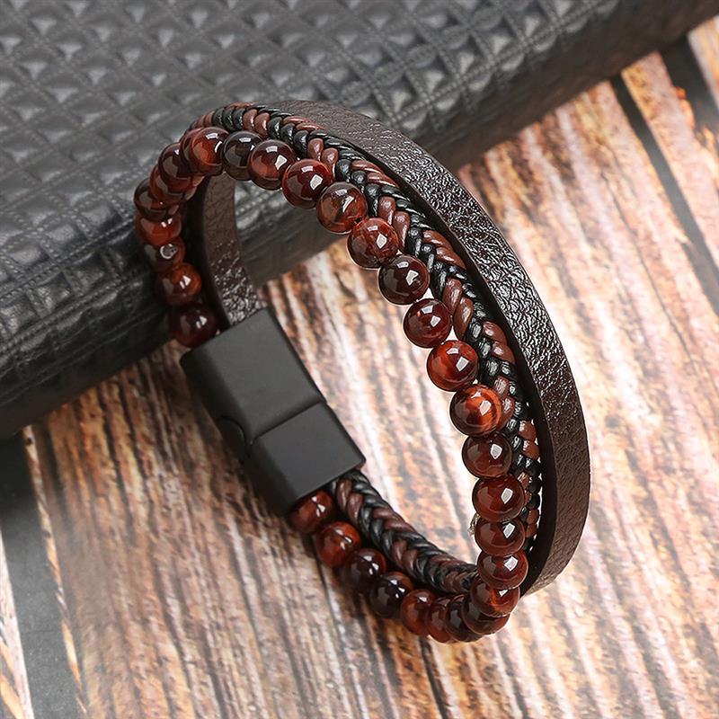 Pulsera de Cuero para Hombre Clásica Estilo Nuevo Tejida a Mano Combinación Multicapa Accesorio Moda Joyería para Hombre Venta al por Mayor Dropshipping