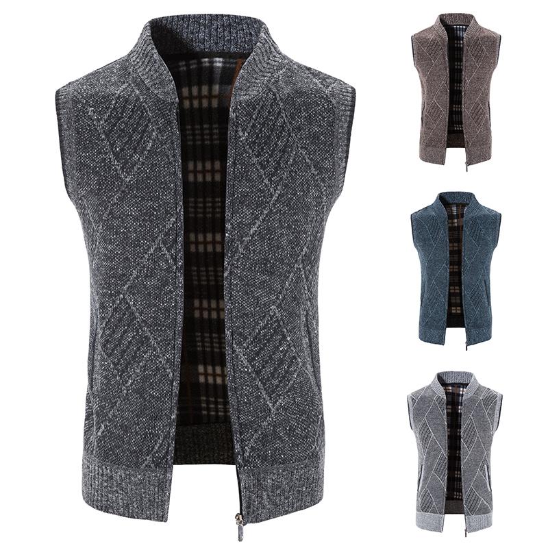 Mens Sleeveless Jackets Knitted Sweater Autumn Spring New Male Cardigan Zip Up Knitted Coat Turtleneck Fleece Warm Cold Blouse