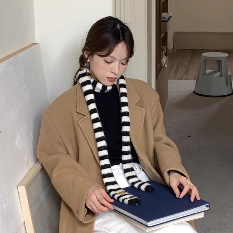 Jesienny i Zimowy Styl Pasiasty Wysokiej Klasy Wszechstronny Ciepły Szalik Koreański Styl Atmosfera Ochrona Szyi Wąski Szalik