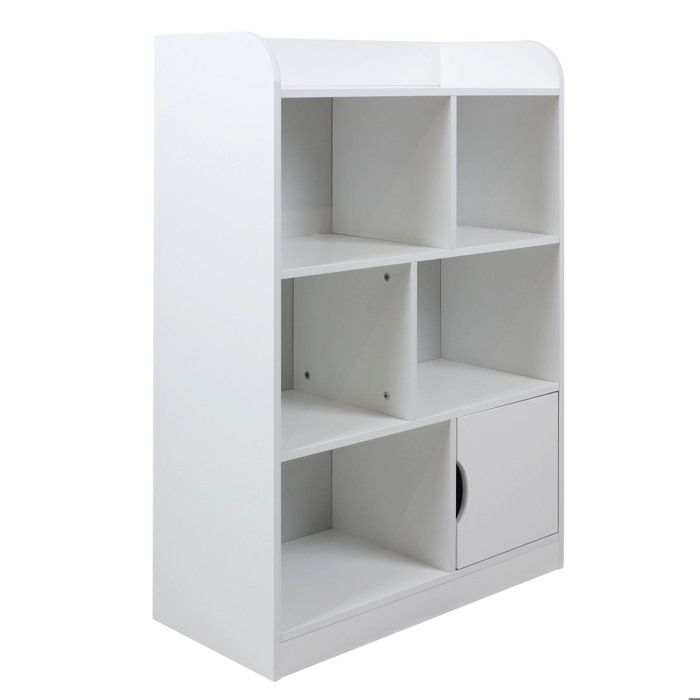 GINGER HOME – Meuble de rangement enfant 4 niveaux avec porte, bibliothèque/étagère, MDF blanc, 30×60×90 cm