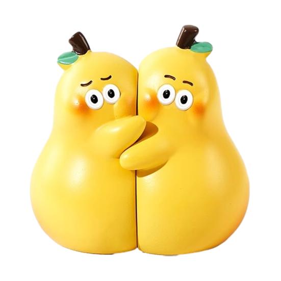 1 Pair Cute Hugging Pear Book Stand Pear Bookends Resin Cartoon Fruit Book
