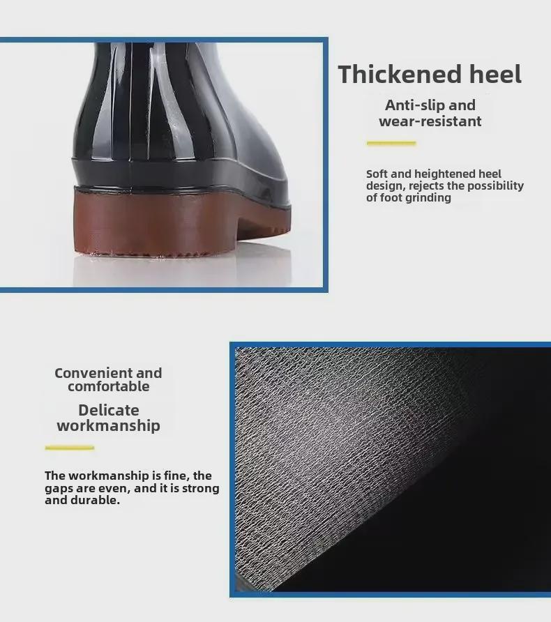 Vanntette sklisikre varme gummiregnstøvler for menn med fortykket lavskaftdesign