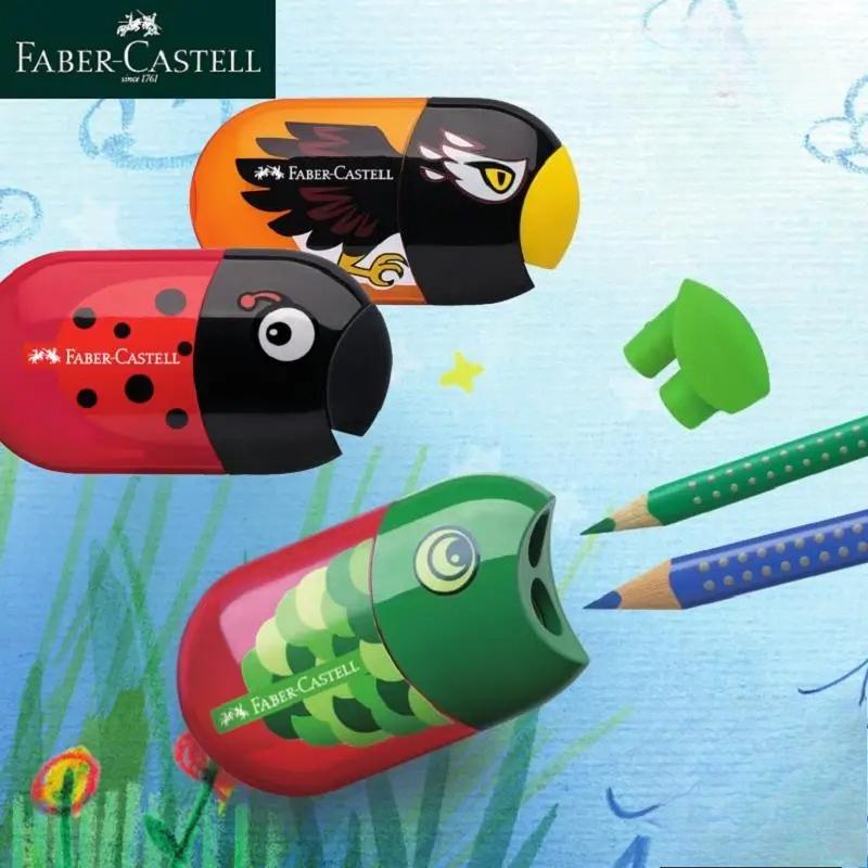 1Pc Faber Castell Double Hole Pencil Sharpener with Eraser Ladybug Fish Eagle Cute Stationery Back To School