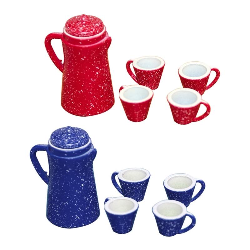 5Pcs Miniature Kettle And Cup Set For 1/12 Dollhouses Accessories And Creative Dollhouses Landsacping Decoration