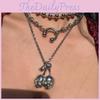 Punk Style Multilayer Skull Cherry Necklace For Women With Zinc Alloy Chain