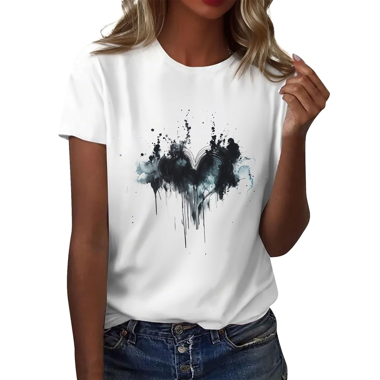 

Женская повседневная футболка с круглым вырезом и короткими рукавами с принтом XXXXXL тёмно-синий