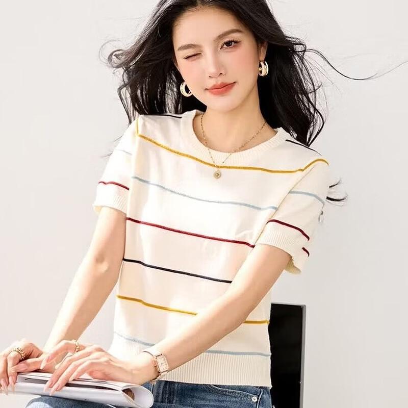 Zose Women s Classic Striped Short Sleeve Knit Top S