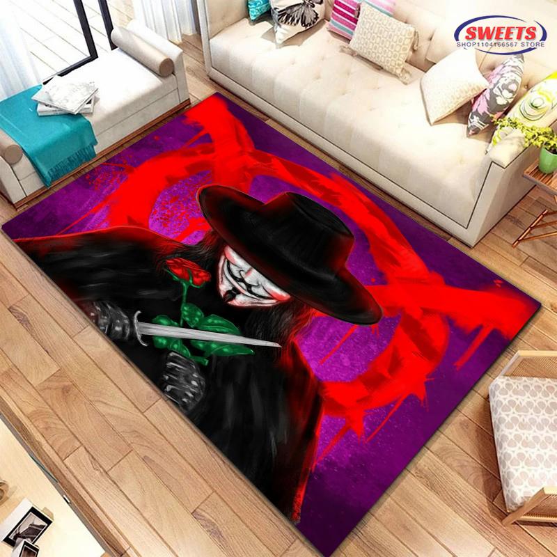 V for Vendetta Carpet! Bedroom Floor Mat, Living Room Bed Mat, Non-slip Exquisite Home Decoration, Durable Machine Washable Rug