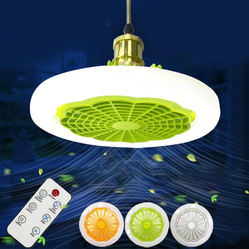 Ceiling Fan Light E27 Lamp Head Cooler Fan with Remote Control Adjustable Wind Speed for Study Bedroom Bathroom
