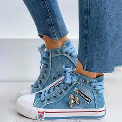 Płócienne buty damskie duże rozmiary płaskie sznurowane buty deskorolkowe obuwie wiosenne i jesienne oddychające wysokie buty damskie