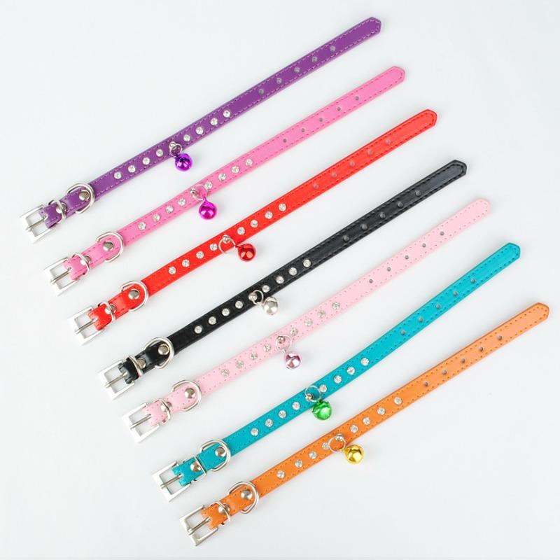 Pet collar Single row diamond bell PU leather Suitable for small and medium-sized dogs and cats Neck collar Pet collar