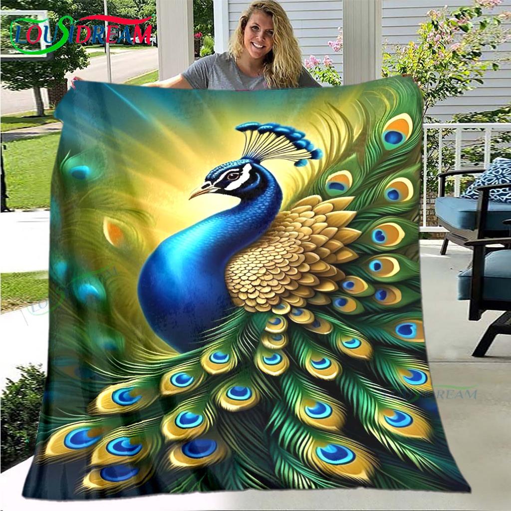 3D Hot Fashion Peacock Feather Flannel Adult and Children Blanket Sofa Bed Decoration Blanket Portable Blanket Bath Towel Gift