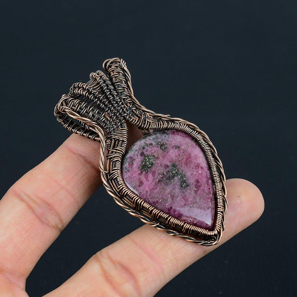 Rhodonite Gemstone Handmade Pure Copper Wire Wrap Jewelry Pendant For Her