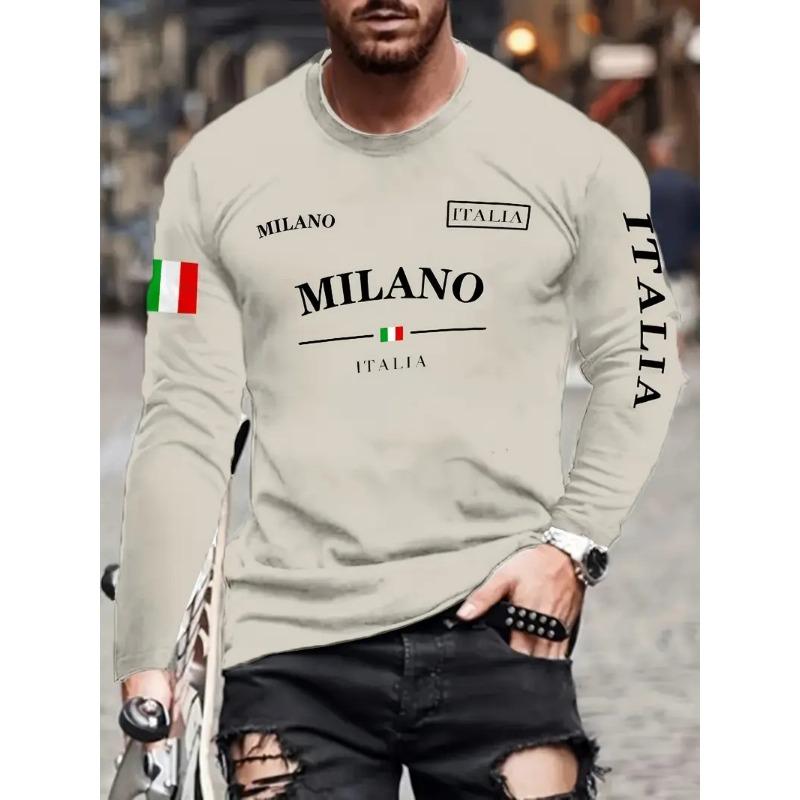 New men's long-sleeved T-shirt for Spring and Autumn 2025 featuring street fashion and comfort with 3D letter pattern printing