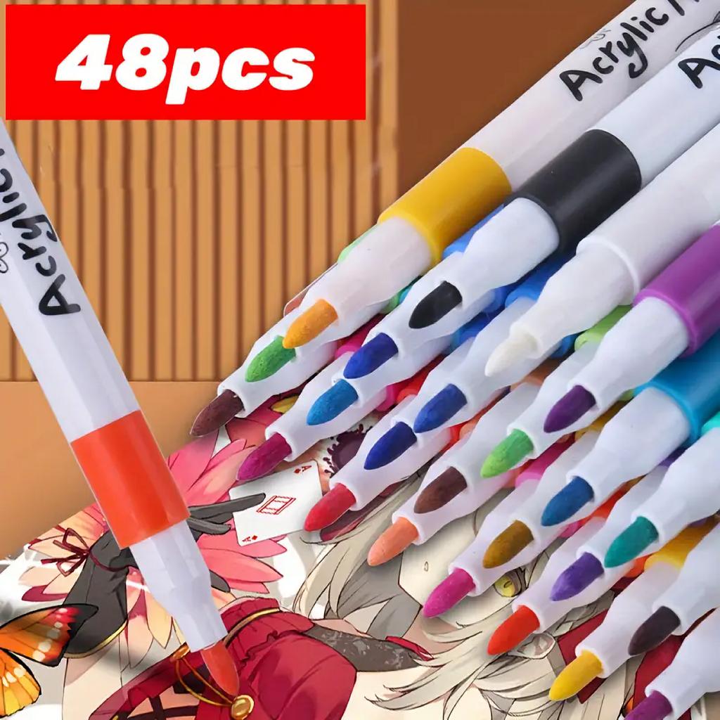 12/48PCS Acrylic Pigment Marker Pens – Non-Bleeding, Multi-Surface Use for Rock Painting, Wood, Canvas, Plastic, Metal & Stone