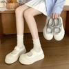 Women's Round Toe White Shoes Buckle Straps Thick Bottom Casual Shoes Chunky Sole Height Increasing Sneakers Daily Footwear
