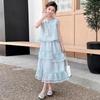 Girls' Elegant Summer Two-Piece: Bow Sleeveless Vest & Cake Skirt Princess Set