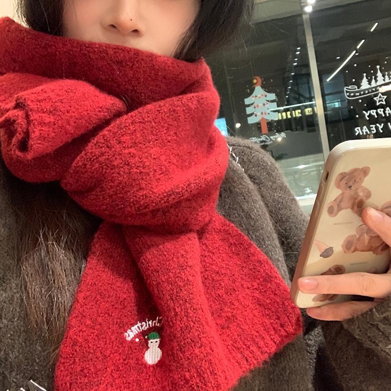 Korean Style Snowman Knitted Wool Scarf - Warm Unisex Winter Fashion