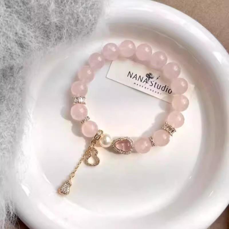 Gold Powder Family Natural Grapefruit Powder Bracelet Light Luxury Noble Powder Crystal Gourd Bracelet Premium Gift Light Luxury Niche