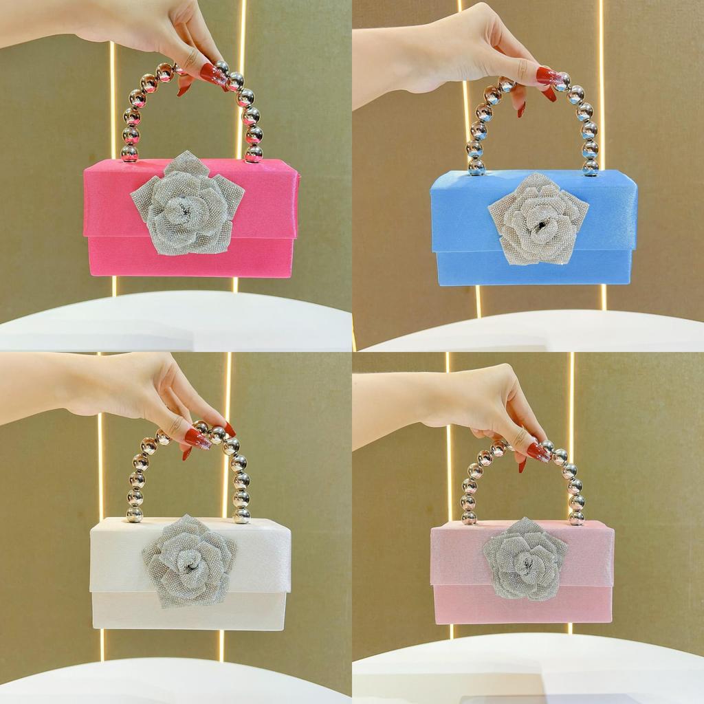 Elegant Polyester Floral Clutch Bag With Rhinestone Embellishments For Evening Events