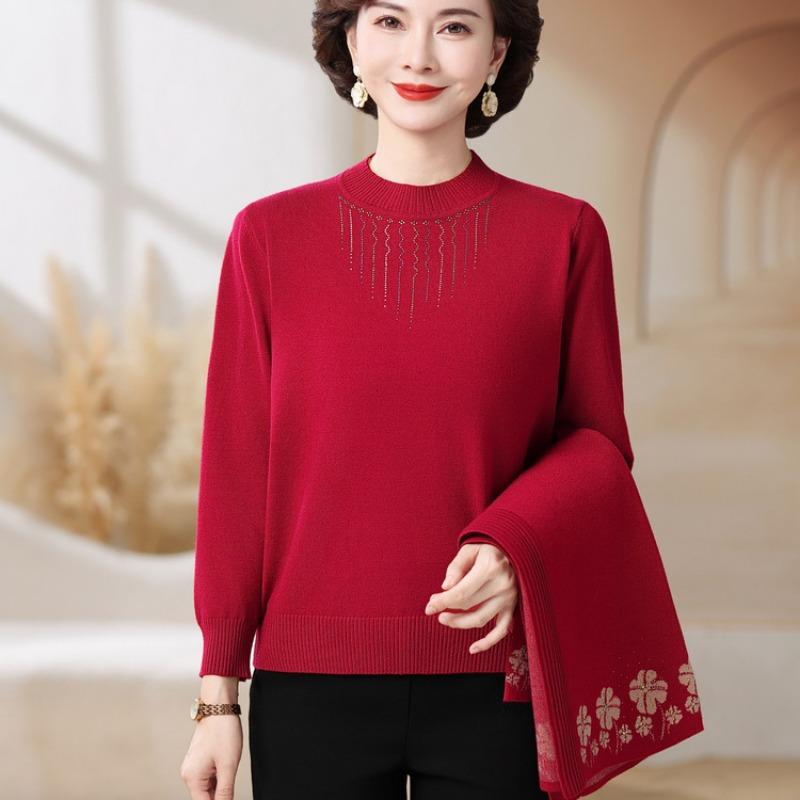New Mother Autumn Knitting Two-piece Set Middle-aged and Old Women's Autumn and Winter Sweater Fashion Set Cardigan Jacket