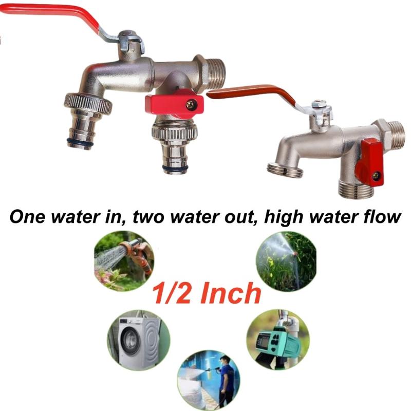 Brass Dual Outlet Faucet 1/2'' Threaded Connection Multifunctional Durable for School Dormitory Sink Use