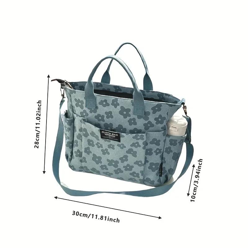 3D Floral Design Tote Bag, Thickened Zipper, Multifunctial Canvas Bag, Student Computer Handbag Shoulder Crossbody School Bag,