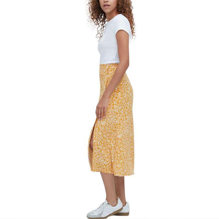 UNIQLO Floral Print Midi Skirt Women skirts Lemon-Yellow 458679-45