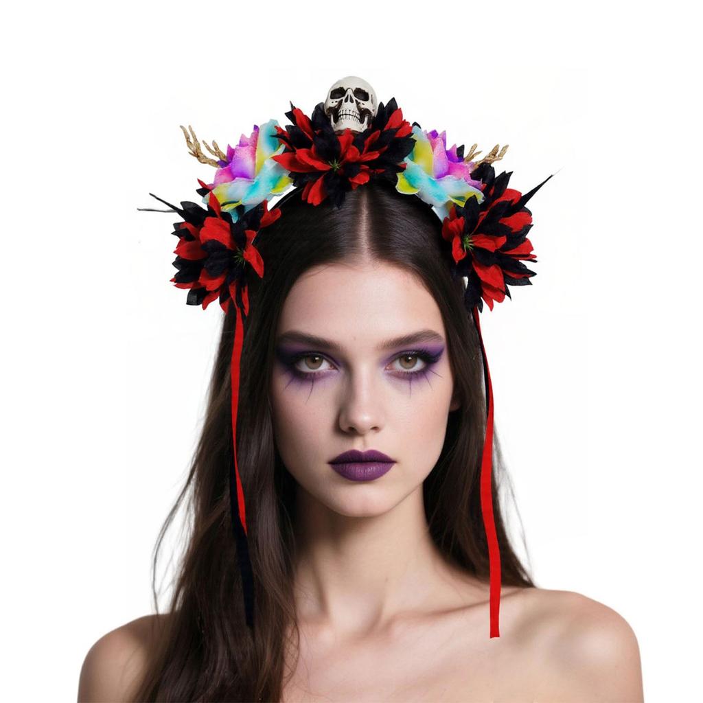 Halloween Colorful Flower Skeleton Hand Skull Headband Resin Party Hair Accessory For Adults Kids Costume Party Decoration