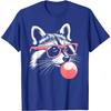 Funny Raccoon Graphic Tee Hipster Animal Wearing Pink Glasses Bubble Gum Short Sleeve T-Shirt