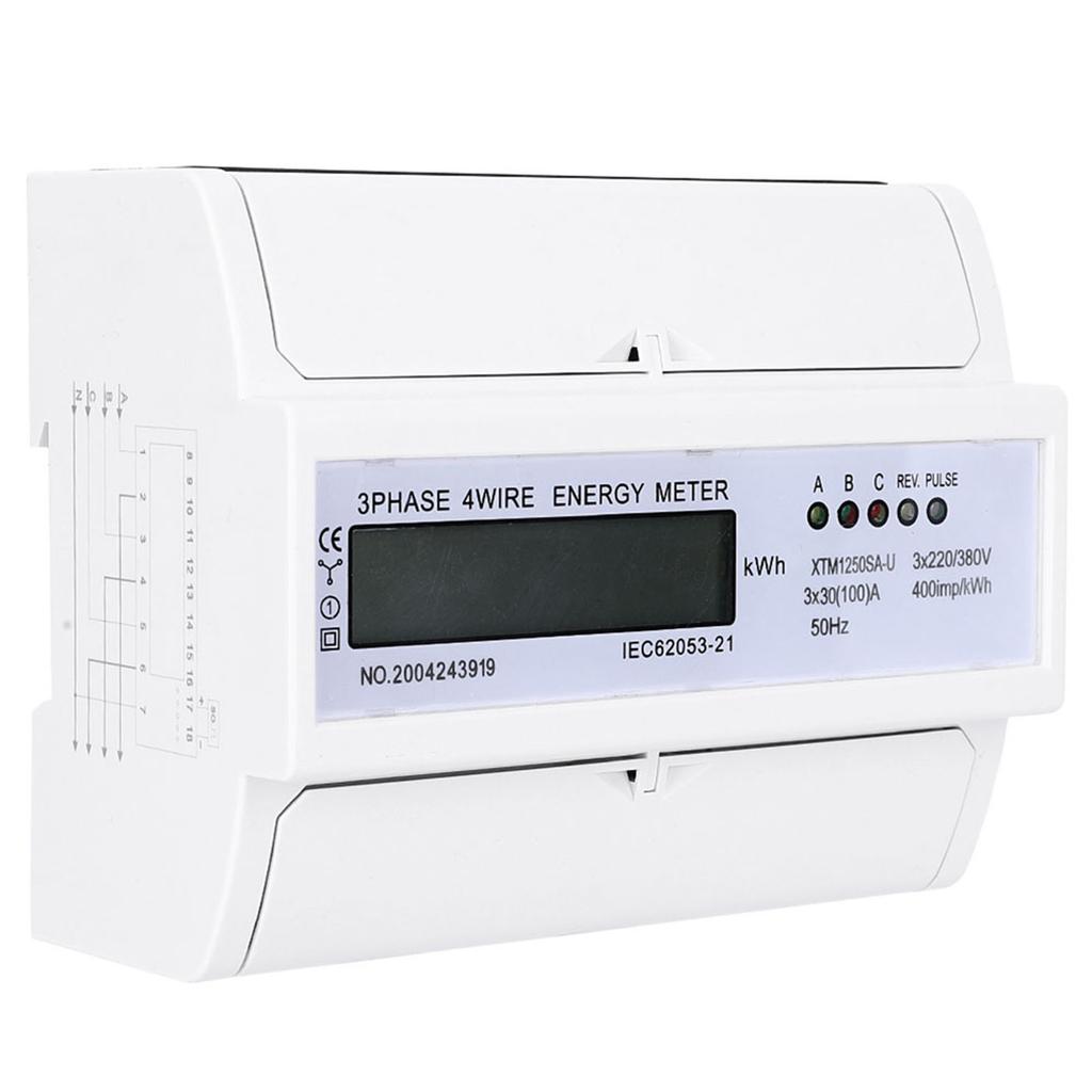 Digital 3 Phase 4 Wire 7P Din Rail Electric Meter Electronic KWh Meter(30(100)A)