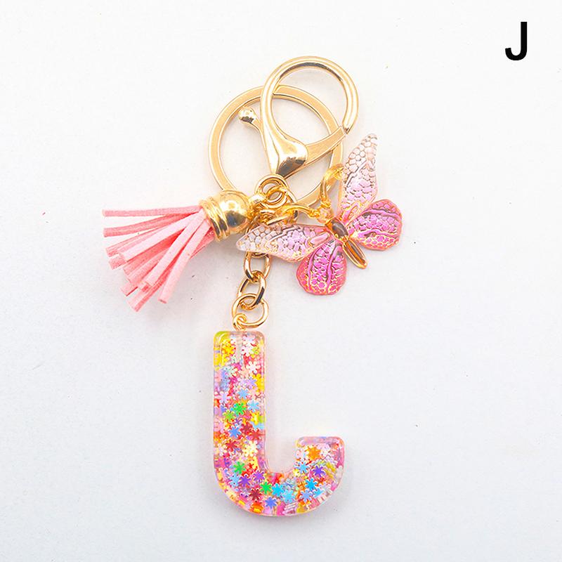 A-Z 26 Letter Pendant Keychain Tassel Butterfly Charms Keyrings Women Bag Ornaments Car Keychain Pendant