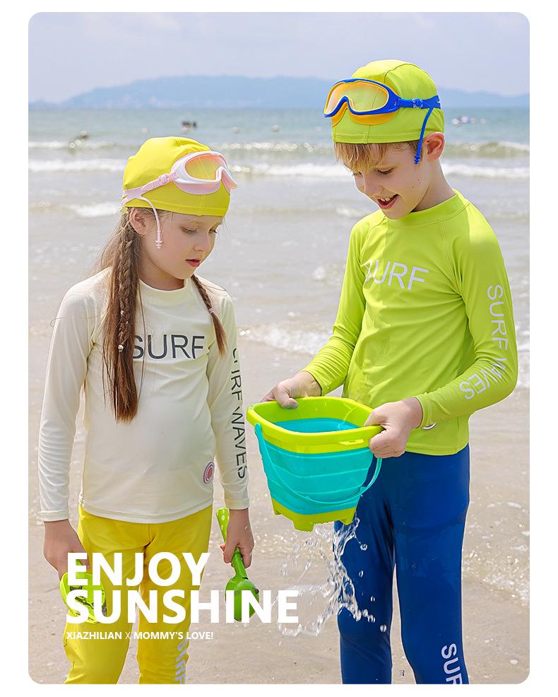 Dopamine Fluorescent Green Teen Sun Protection Quick-Dry Long Sleeve Swimsuit