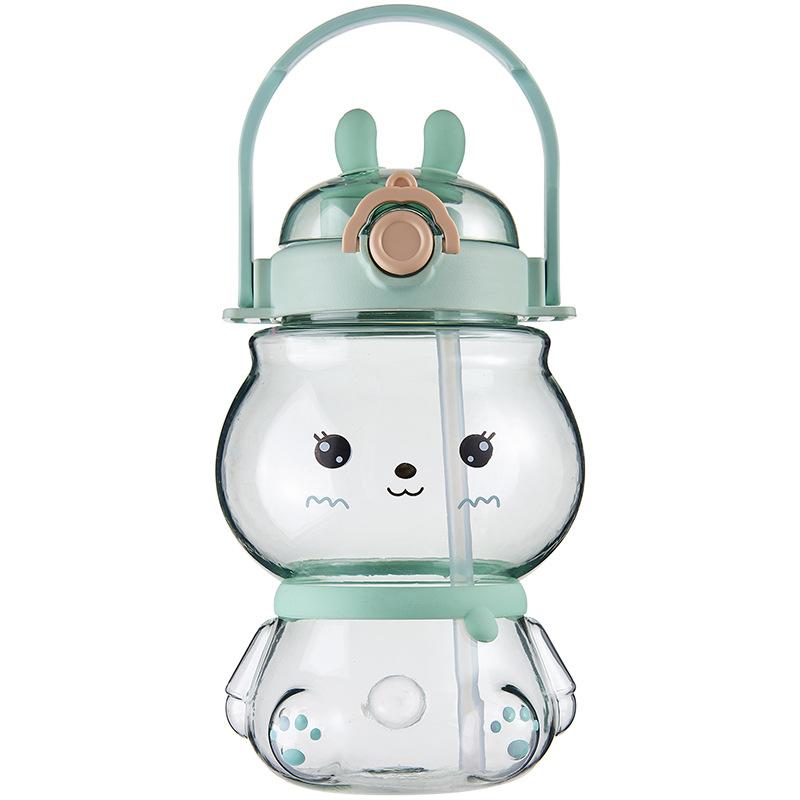 

Симпатичная детская двойная чашка для питья с кроликом, портативная соломенная чашка для школьников с ремешком, пластиковая чашка для воды для девочек 1150ml