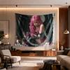 Dunkles Engel-Wandteppich Rosa Haare Gothic-Mädchen mit Schwarzen Flügeln und Totenköpfen Fantasy Grunge Wandbehang für Schlafzimmerdekoration