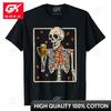 Skeleton Drinking Beer Retro Halloween Costume Beer Drink TShirt Skull Print Graphic Tee Thanksgiving Tops Short Sleeve Blouses